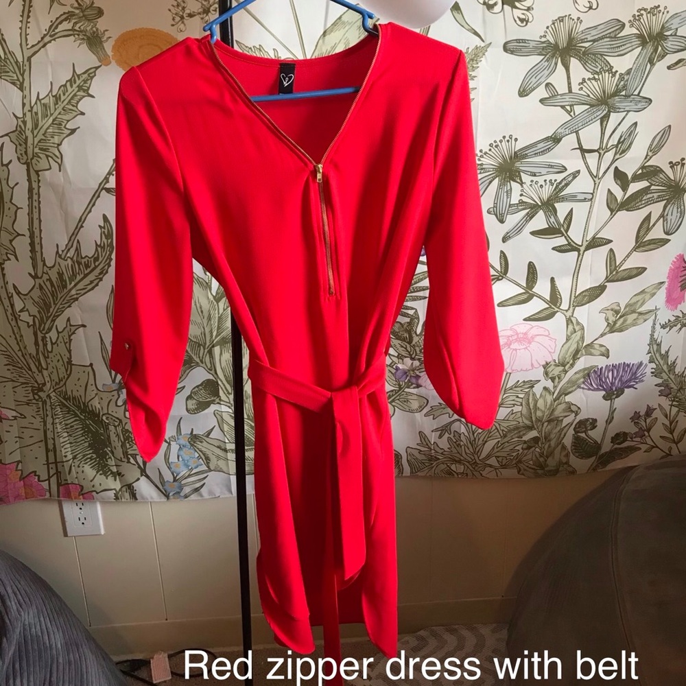 Red zipper dress with belt